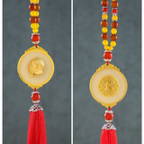 抒文毛爷爷毛主席照片头像汽车挂件车内挂饰品车载水晶吊坠高档中国结 【金镶玉款】茶龙纹串珠金色头像