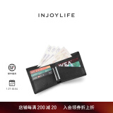 INJOYLIFE男女短款钱包 两折小钱包情侣真皮十字纹 青年简约皮夹 黑色 - 新LOGO