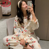 浪莎公主睡衣女长袖樱桃蕾丝宽松套装可爱甜美家居服 樱桃小熊 M