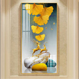 六小居玄关装饰画竖版现代简约客厅过道走廊挂画柿子图柿柿如意大气壁画 05款/杏福相伴 80*160CM//晶瓷画+铝合金金框