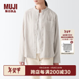 无印良品（MUJI） 女式 法兰绒 立领衬衫长袖格子上衣秋季白衬衣纯棉全棉 BCB41C2A 米色格纹 S