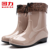 回力雨鞋女士款保暖时尚雨水鞋靴防水不易滑加绒加棉HL523卡其39码