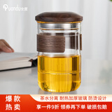 全度（Quandu） 办公杯茶杯玻璃杯办公室水杯子过滤喝茶水分离杯泡绿茶红茶杯 胡桃木三件杯透明色350ml