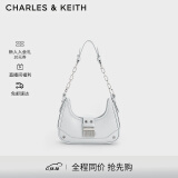 CHARLES&KEITH拼接链条月亮包腋下包单肩包包女包女生日礼物CK2-40271053 Light Grey浅灰色 S