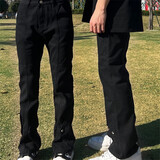 卡图弛美式高街牛仔裤男春夏季潮流修身显瘦韩版直筒情侣ins休闲长裤子 黑色 XL 【建议120-140斤】