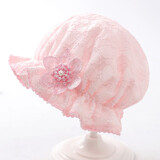 贝娜茜婴儿帽子春秋薄款女宝宝婴儿3-12个月公主蕾丝遮阳渔夫帽可爱超萌盆帽 PM195-粉色 3-12个月（40-47CM）