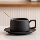 瓷牌茗茶具 欧式咖啡杯节日礼物渐变陶瓷早餐杯牛奶杯办公室水杯子马克杯 雅黑知心咖啡杯+碟子勺子+简装