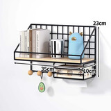 王星和月墙上置物架免打孔寝室床头宿舍收纳神器墙壁挂卧室书桌隔板收纳架 黑色-大号【升级加固-带纸巾架】