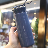 夕湖 高档男女士不锈钢保温杯情侣简约韩版便携喝茶杯学生车载礼品杯子 深蓝色400ml