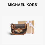 MICHAEL KORS【礼盒款】礼物HALLY皮质单肩斜挎包 超小号 深棕/橡果棕