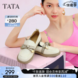 他她（TATA）通勤百搭乐福鞋春季新款方跟小皮鞋女单鞋WCPA1AA3 米白 34