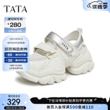 他她（TATA）云朵老爹鞋凉鞋厚底网面透气女休闲运动鞋2024夏DWGE1BH4 米白/银 34