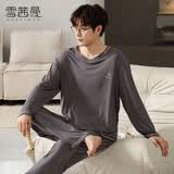 雪茜曼男士睡衣男莫代尔柔软舒适圆领长袖长裤宽松可外穿家居服套装XL