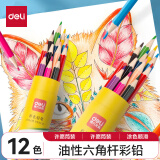 得力(deli)12色油性彩铅 原木六角杆彩色铅笔 初学者彩绘素描手绘专业学生画笔套装礼物DL-7070-12