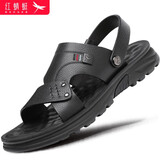 红蜻蜓皮凉鞋男透气休闲凉拖鞋两穿头层牛皮沙滩鞋男WTT222411黑色42