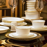 现代轻奢景德镇骨瓷碗碟套装家用搬家礼物碗盘组合高档餐具套装 【122件16人套装】可微波消毒柜