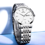 依波（EBOHR）情侣手表双日历超薄防水钢带表时尚男女对表十大名表新年生日礼物 白钢白面男款【礼盒装】10451915 热销送礼甄选