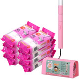 净得丽可伸缩粘毛器滚筒可撕式地毯16cm粘尘纸地板加长沾毛器拖把可拆卸 伸缩型【浅粉】共17卷+1手柄