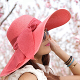 维捷夫遮阳帽女士太阳帽夏天沙滩大沿帽子折叠防晒草帽女 西瓜红