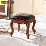 罗慕蒂森 欧式小凳子矮凳实木方凳客厅家具沙发凳木凳家用皮凳搁脚凳板凳 棕色头层牛皮