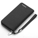 迪嘉乐 文艺男士韩版时尚钱包长款帆布纹拉链手抓包青年学生多功能包 黑色 长款