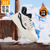 361°女鞋运动鞋女2025冬季新款皮面防水跑步鞋子轻便软底休闲鞋老爹鞋 【加绒】羽毛白/淡桃粉 37