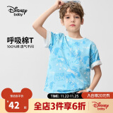 迪士尼（DISNEY）童装儿童男童短袖T恤针织双面吸湿打底上衣24夏DB421AA14蓝140