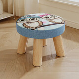 霓峰小凳子家用矮凳创意软座布艺沙发凳圆敦凳板凳客厅门口换鞋凳坐凳 【大号加厚实木款】猫头鹰