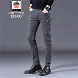AEMAPE苹果灰色牛仔裤男士春秋季修身小脚弹力男裤中年商务休闲长裤子男 202灰色 30