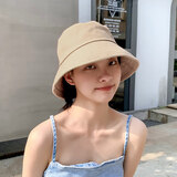 目丸渔夫帽女韩版潮百搭遮阳帽夏季薄款遮脸防晒帽学生盆帽太阳帽子女 卡其色 可调节