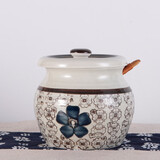 和风四季釉下彩耐高温陶瓷盐罐辣椒油辣子罐厨房猪油罐调味罐调料罐调料盒 大号蓝富贵调味罐+木勺600ml