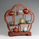 从简花梨木茶具博古架桌面收纳架置物架小号实木紫砂壶茶杯摆件展示架 小号梅花博古架：43.5*13*45.5cm