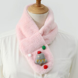 达芬奇密码  圣诞儿童圣诞动物卡通围脖礼物冬季仿獭兔毛绒百搭秋冬天围巾 圣诞系列 浅粉 70cm*10cm