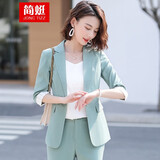 简蜓小西装女春夏新款网红七分袖薄款时尚百搭职业套装韩版休闲外套 苹果绿单西装 M （建议：90-100斤）