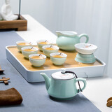 唯古潮汕功夫茶具套装家用小套青瓷茶盘茶壶盖碗茶杯陶瓷茶船办公茶海 茶壶密胺茶盘10件套（普通包装）