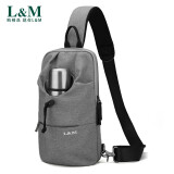 L&M 单肩包男式学生潮流大容量运动风随身旅游斜挎包包男士胸包休闲 灰色
