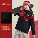 361°年装儿童外套男童梭织加绒保暖三防科技连帽外套 黑160