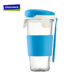 GLASSLOCK韩国耐热钢化玻璃水杯少女便携杯子带盖泡茶杯牛奶杯 450ml蓝色