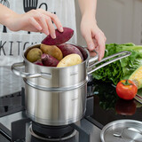 慕厨（Momscook） 不粘锅奶锅304不锈钢宝宝辅食锅 婴儿小汤锅 牛奶锅单柄小奶锅18cm 18x10.5cm奶锅+蒸格(TL18STD)