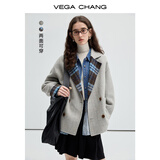 VEGA CHANG【精英衣橱】【绵羊毛+羊驼毛】双面呢女2025新款高级感穿外套 北欧蓝格纹 L