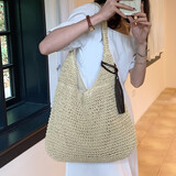 鸥咖诺 草编包女2025新款夏季海边度假沙滩单肩包森系大容量手工编织包 米色