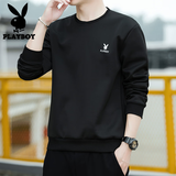 花花公子（PLAYBOY）长袖t恤男士春秋款新款潮流圆领宽松高端卫衣男休闲上衣打底衫男 黑色 Q-ZHONDHH121 L