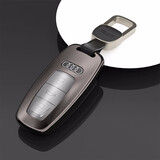 迪加伦 奥迪A6L Q7 A4L Q5L钥匙套A8L A7A5Q8e-tron 21款A3 高档车钥匙包扣铝合金壳 全包 太空灰+真皮扣