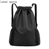 步雨束口袋双肩包男女简易旅行背包大容量抽绳健身运动篮球包定制 黑色大号（可装篮球）