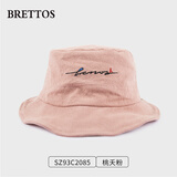 BRETTOS帽子前长后短原创设计刺绣渔夫帽女日系文艺百搭复古盆帽秋冬新品防风遮阳帽子 字母-桃夭粉