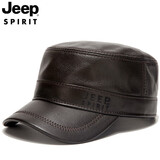 JEEP SPIRIT 吉普 秋冬羊皮鸭舌帽保暖帽子男羊皮休闲百搭青年中年帽子平顶帽 深咖 均码
