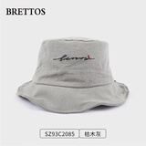 BRETTOS帽子前长后短原创设计刺绣渔夫帽女日系文艺百搭复古盆帽秋冬新品防风遮阳帽子 字母-枯木灰