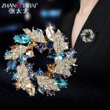 张太太胸针圆形大衣胸扣女简约开衫别针扣固定胸花衣服配饰品 蓝色