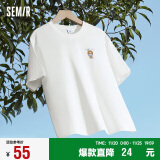 森马（Semir）[凉感T]x超级植物短袖T恤女抗菌2024夏宽松刺绣上衣109324100007