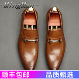 禾鞋一品高端商务正装皮鞋轻奢品牌新款时尚潮男鞋男士真皮透气尖头套脚英伦鞋 浅棕色 39